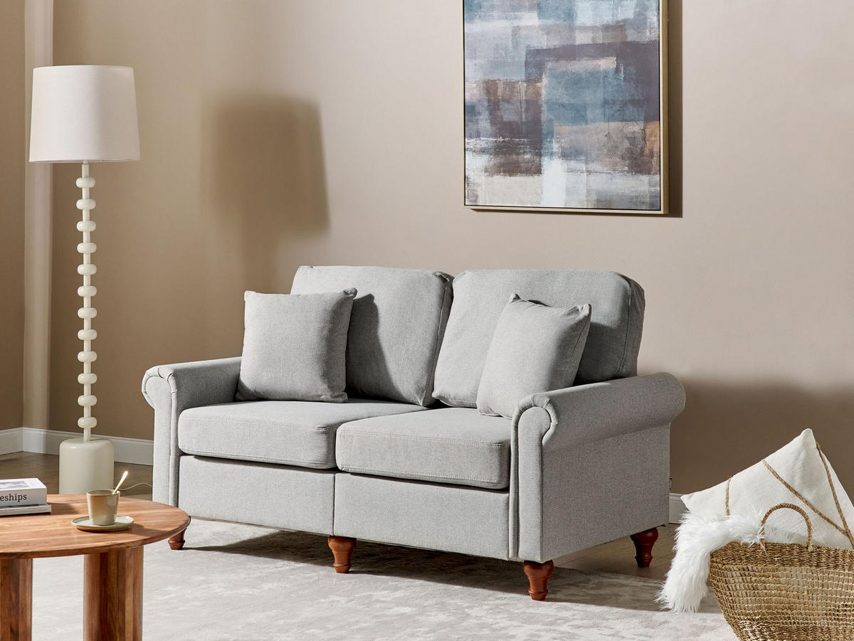 2-SITZER-SOFA hellgrau Ginnerup - Dunkelbraun/Grau, Textil (154/84/76cm) - Beliani