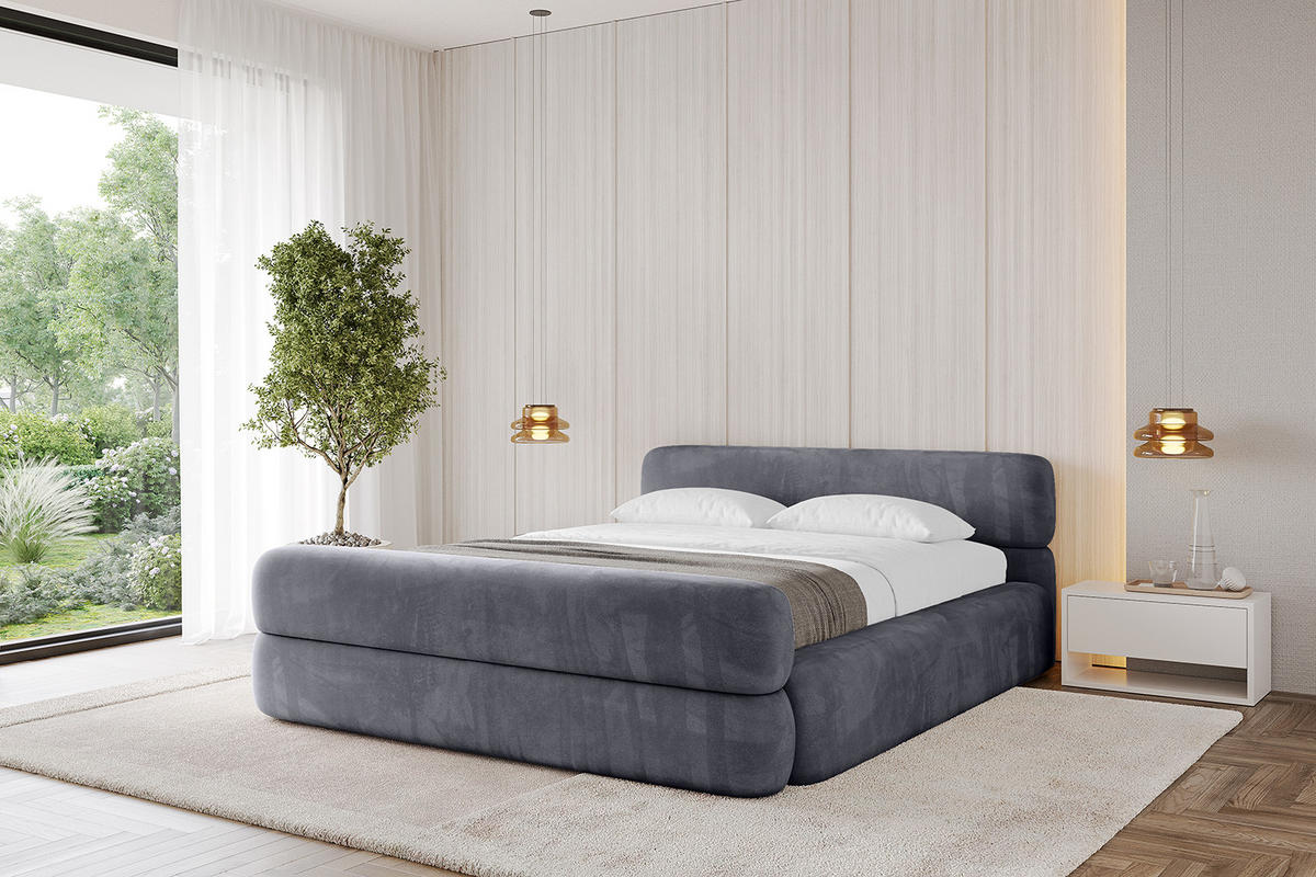 POLSTERBETT mit Bettkasten, Fußteil und Lattenrost, Boxbett ohne Matratze - ENORA-Z-V1 160x200 Dunkelgrau - Dunkelgrau, Holzwerkstoff/Textil (160/200cm) - ALTDECOR