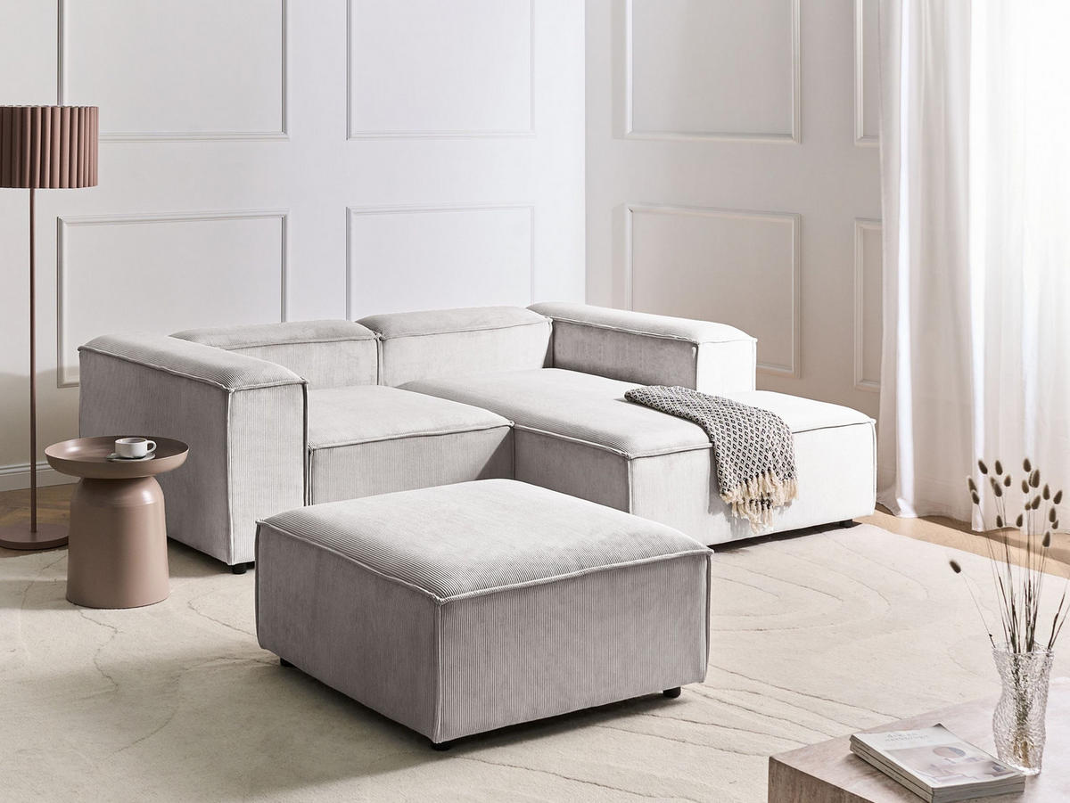 ROHOVÁ POHOVKA modul 3-místná levostranná Krémově bílá Manšestr s otomanem Ardal - krémová, textil (240/180cm) - Beliani