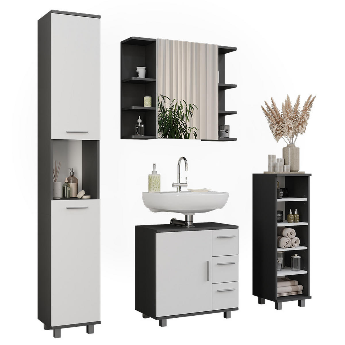 KOUPELNOVÝ NÁBYTEK Ilias Antracitová/bílá - bílá/antracitová, kompozitní dřevo (60.2/60.8/33cm) - Vicco