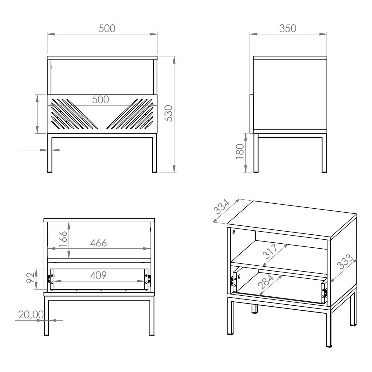 NACHTTISCH NEBRO,Weiß/Goldfarben - Goldfarben/Weiß, Holzwerkstoff (50/53/34cm) - KONSIMO®