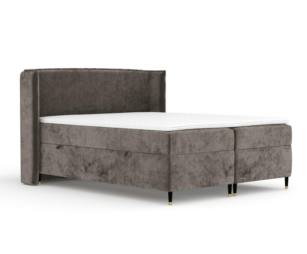 BOXSPRINGBETT Segni Dunkeblraun 200/200 cm mit Matratze und Topper - Dunkelbraun/Schwarz, Holz/Holzwerkstoff (200/200cm) - Maison de Reve