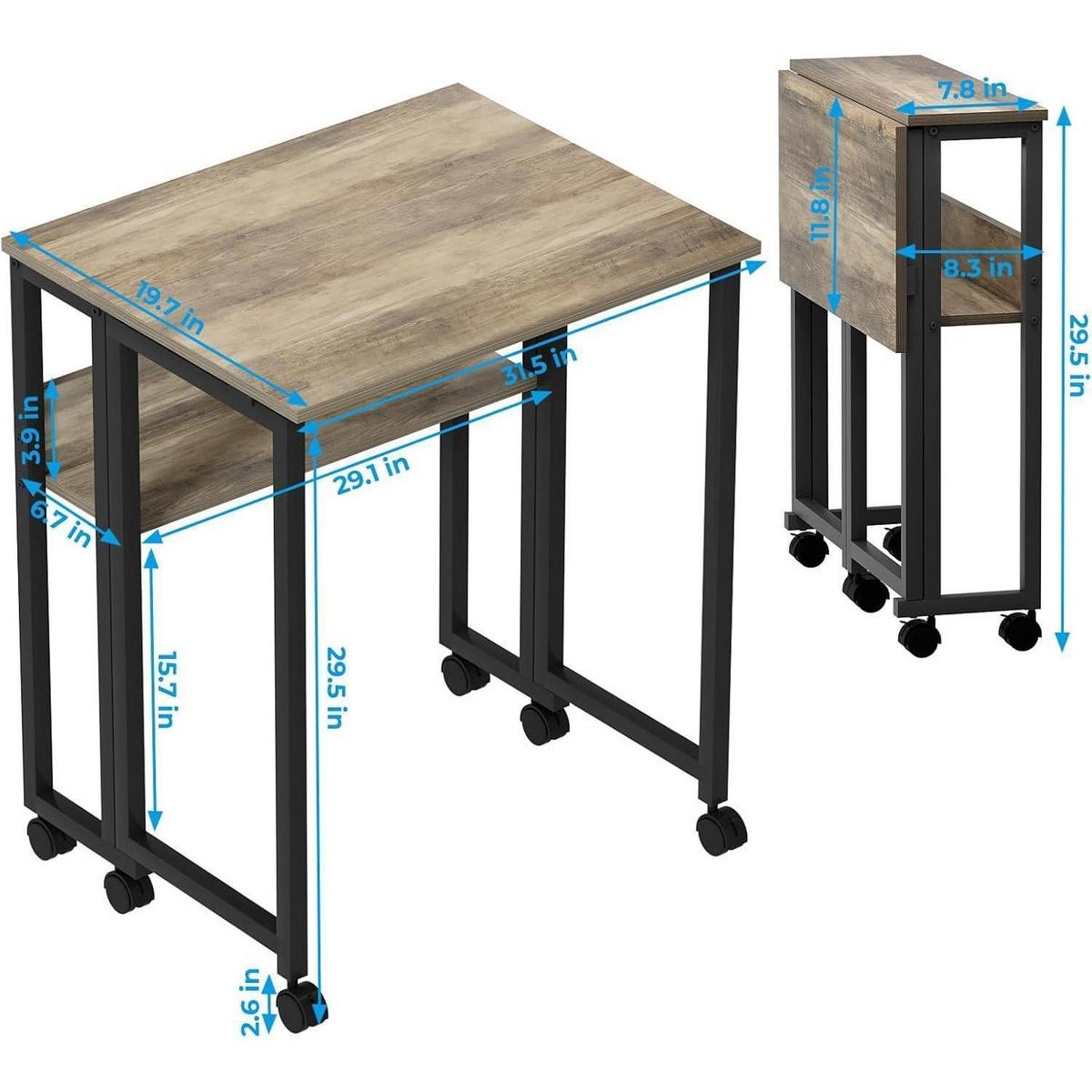SCHREIBTISCH Klappbar mit Rollen Sandeiche 80 cm - Sandfarben, Holzwerkstoff (50/80/75cm)