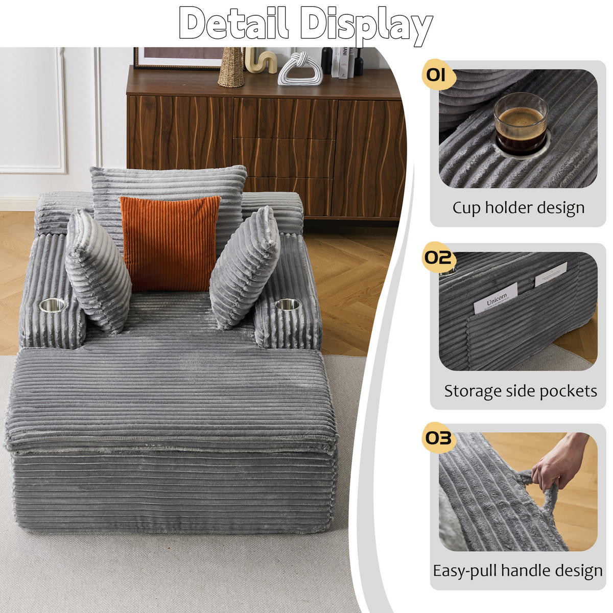 SCHLAFSOFA DE-33510 mit 3 Kissen Grau - Grau, Textil (165/63/112cm) - ComfortXL