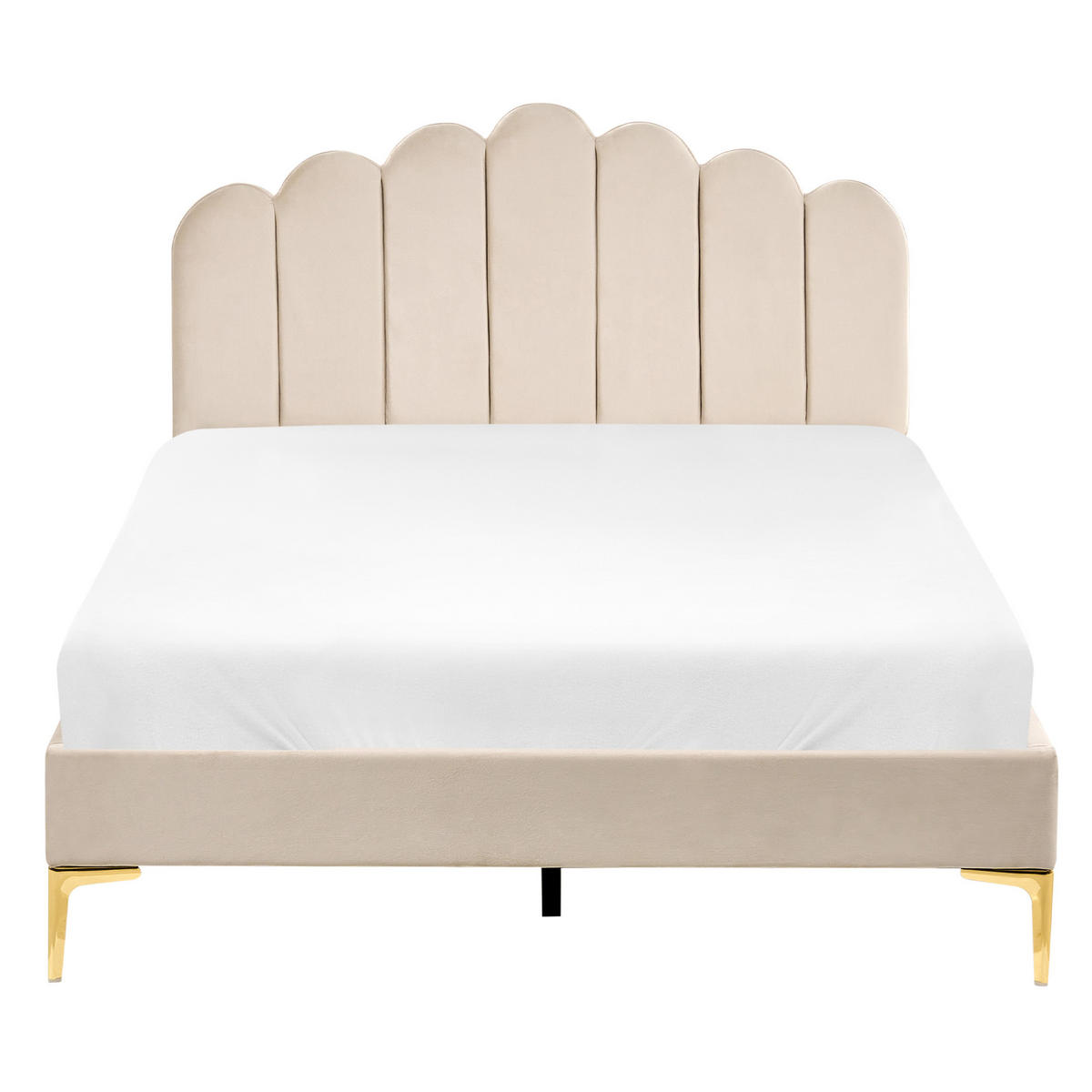 POSTEL s roštem 120/200 cm Sametová látka Béžová Sauvian - béžová, textil (120/200cm) - Beliani