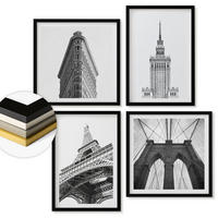 WANDBILDER 4er-Set - 50x50 cm & 40x60 cm Schwarzer Rahmen - Architektur Schwarz-Weiß-Minimalismus - Schwarz, Kunststoff (50/50cm) - ArtPrintCave