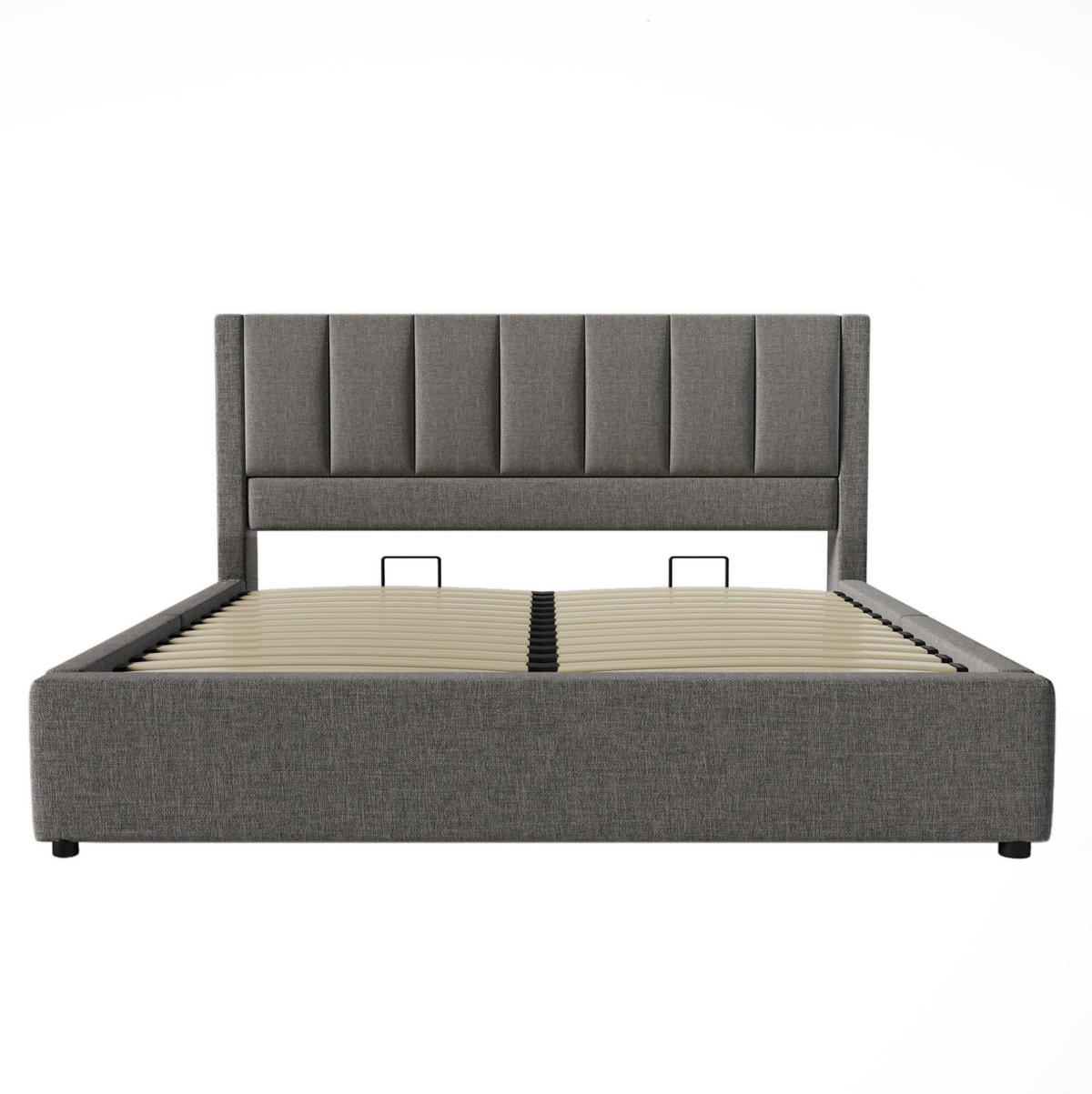 POLSTERBETT 160/200 cm mit Ladestation, verstecktem Becherhalter und Bettkasten, Leinen, Grau - Grau, Textil (160/200cm) - Redom