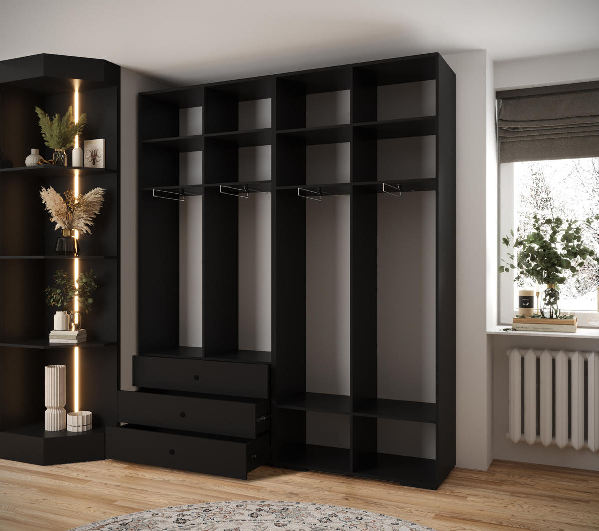 GARDEROBEN-SET 236,7/200/47 - Schwarz, Holz/Kunststoff (200/236.7/47cm) - Abiks Möbel