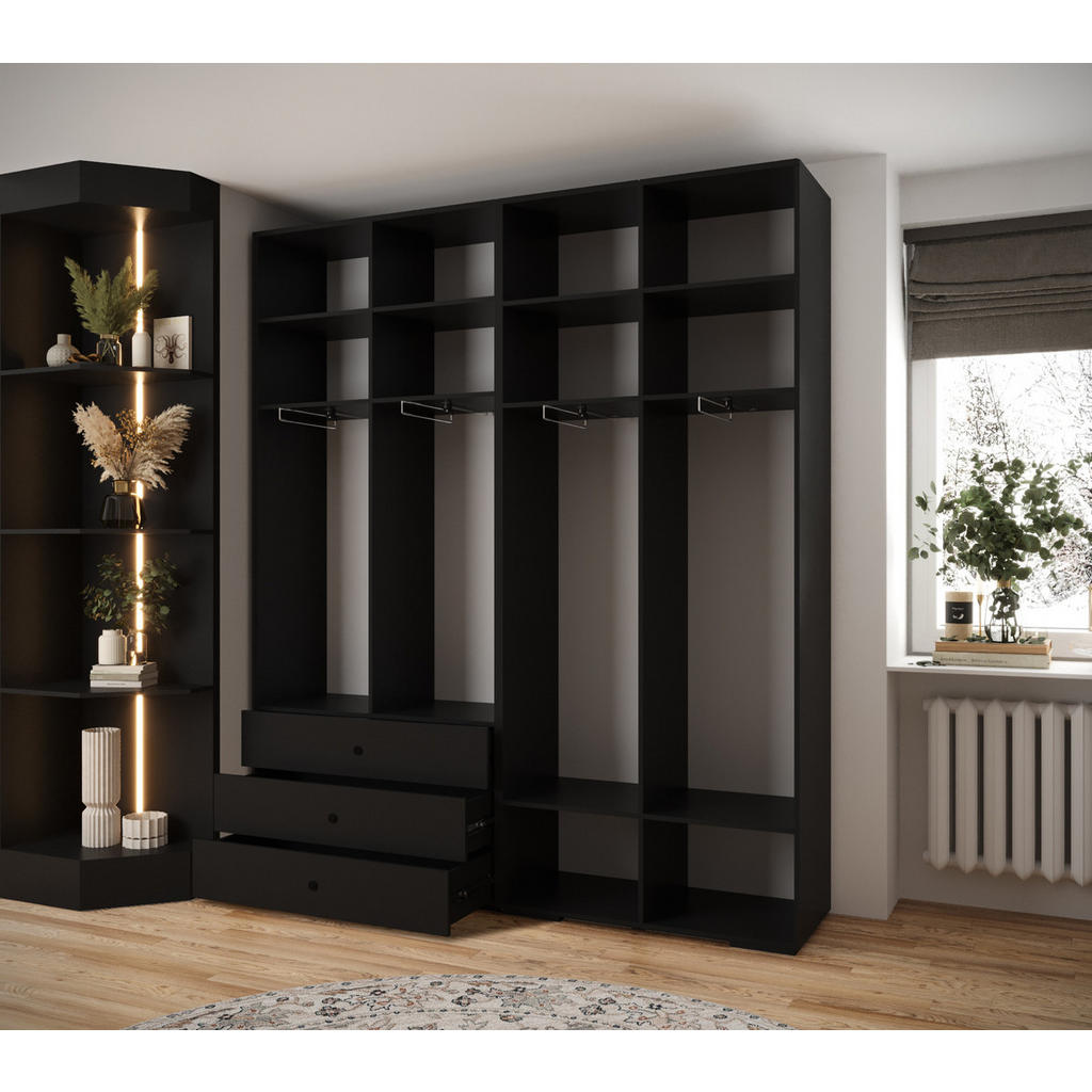 Thumbnail - Abiks Möbel Garderoben-Set, Schwarz, Gold, Kunststoff, Nachbildung, 10 Fächer, 200x236.7x47 cm, Garderobe, Garderobensch...