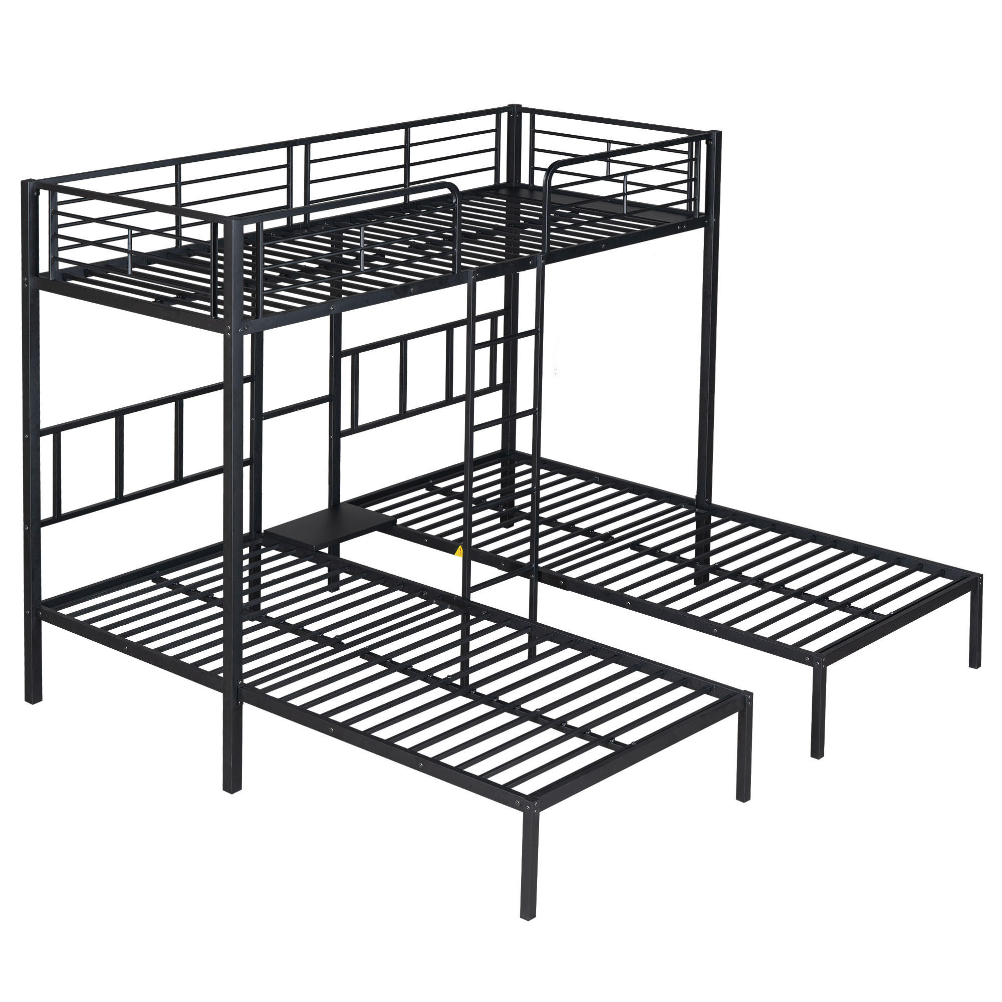 DREIERBETT Dreifaches Etagenbett mit Leiter Schwarz - Schwarz, Metall (90/200cm) - ComfortXL