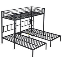 DREIERBETT Dreifaches Etagenbett mit Leiter Schwarz - Schwarz, Metall (90/200cm) - ComfortXL