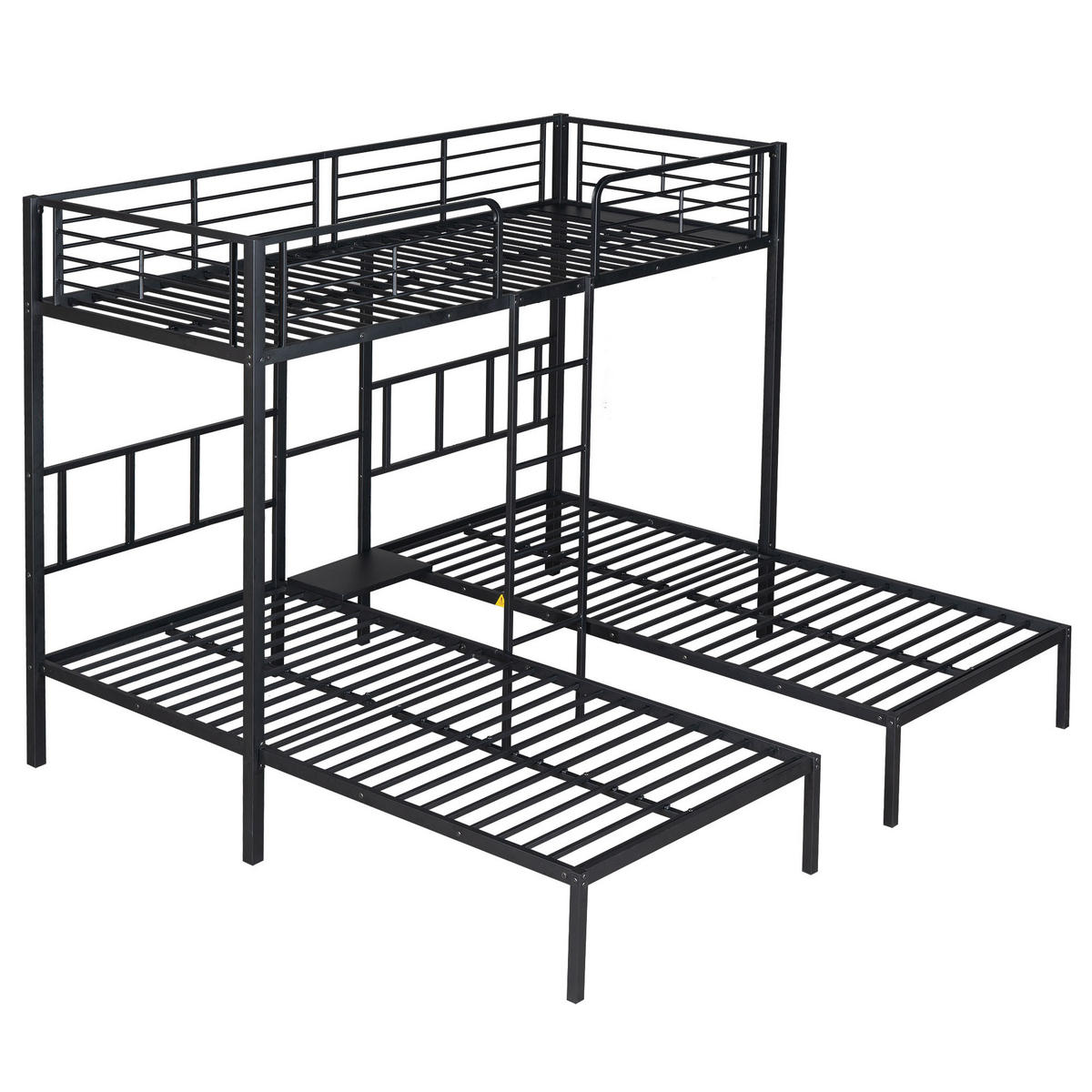 DREIERBETT Dreifaches Etagenbett mit Leiter Schwarz - Schwarz, Metall (90/200cm) - ComfortXL