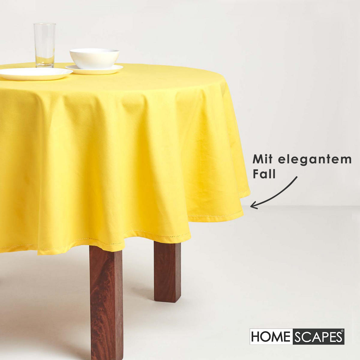 TISCHDECKE gelb rund 178 cm, 100% Baumwolle - Gelb, Textil (178/178cm) - Homescapes