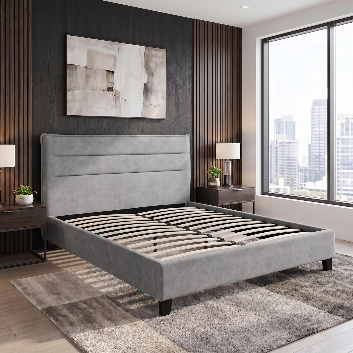 ČALOUNĚNÁ POSTEL Mane, bez úložného prostoru, 160x200 cm, velurová látka, šedá - šedá, textil (160/200cm) - Beautysofa