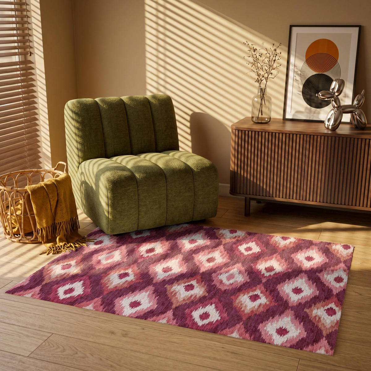 TEPPICH - Diamantformen - Rosa - Muster - Textur - 120x80 cm - Bordeaux, Kunststoff/Textil (120/0.4cm) - OnlyWow