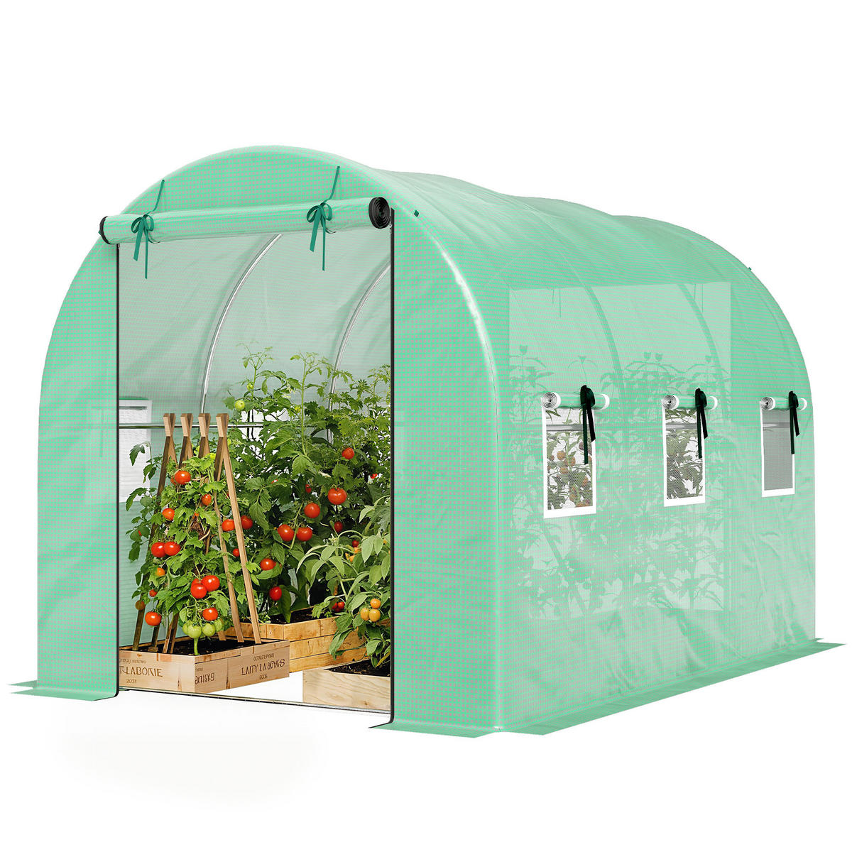 GEWÄCHSHAUS DE-05792 3x2x2 m, 2 Rolltüren & 6 Netzfenster Grün - Grün, Kunststoff/Metall (200/200/300cm) - ComfortXL
