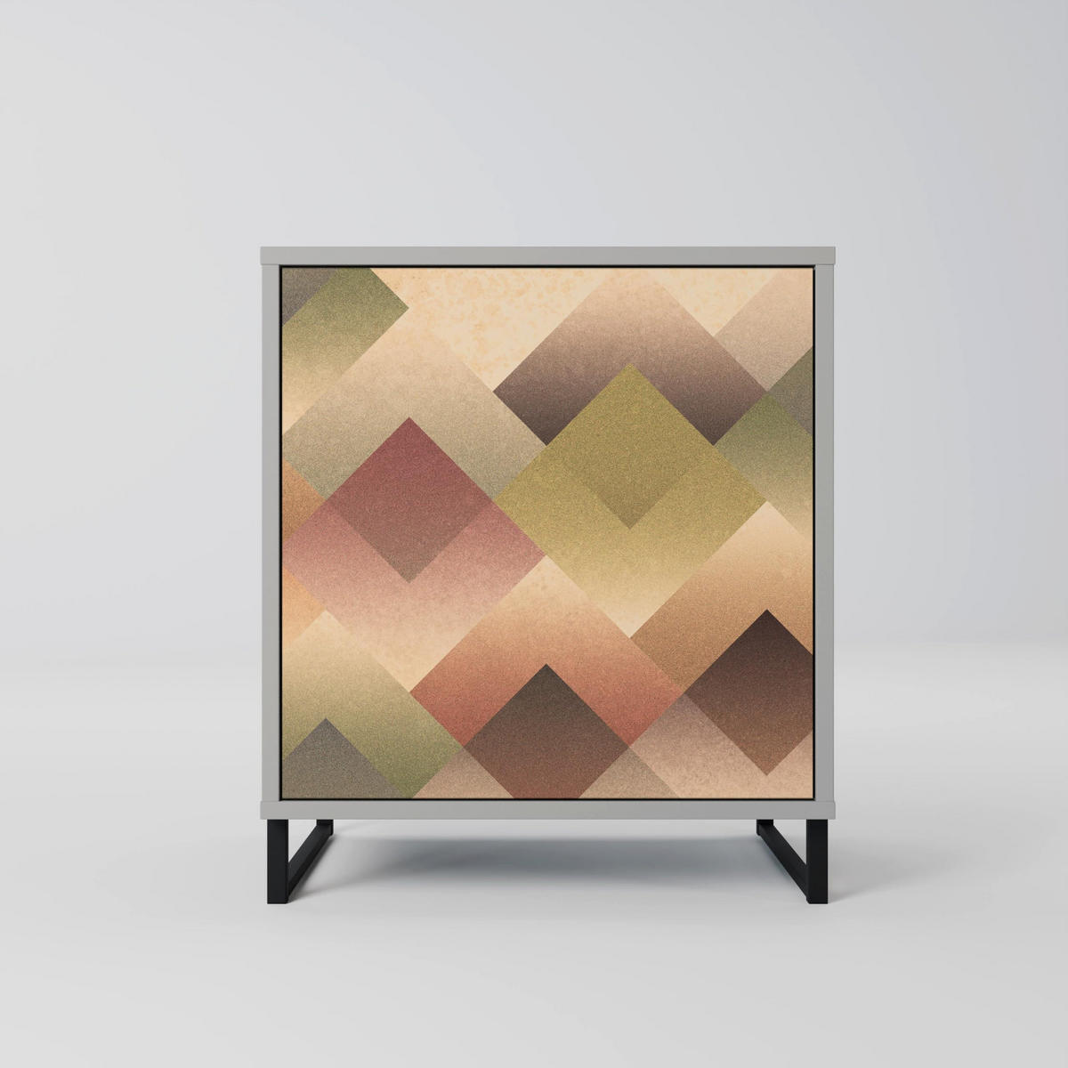 SIDEBOARD GEOMETRIC FUSION, Grau, 57,5x42x70,5 cm, Schwarze Metall-Sternfüße - Multicolor/Schwarz, Holzwerkstoff/Metall (57.5/70.5/42cm) - SpaceRebels