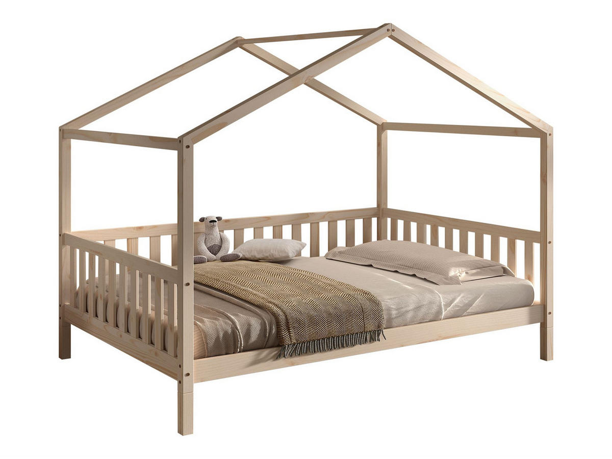 HAUSBETT Kapua 140x200 auch als Bodenbett Kiefer Massivholz Natur - Kieferfarben, Holz (140/200cm) - 58aufmkessel