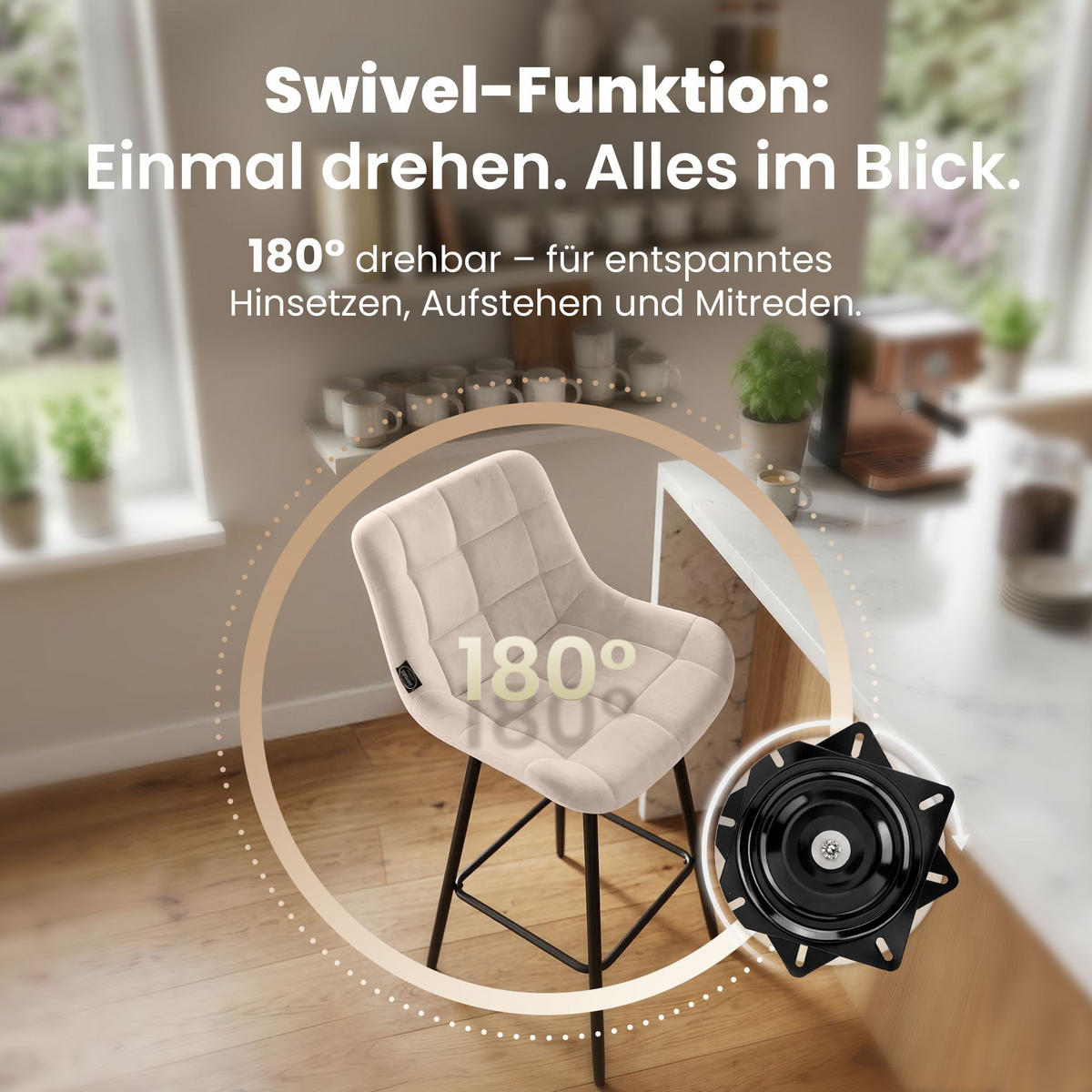 BARHOCKER Samt creme - Creme/Schwarz, Textil/Metall (49/105/56cm) - CLP