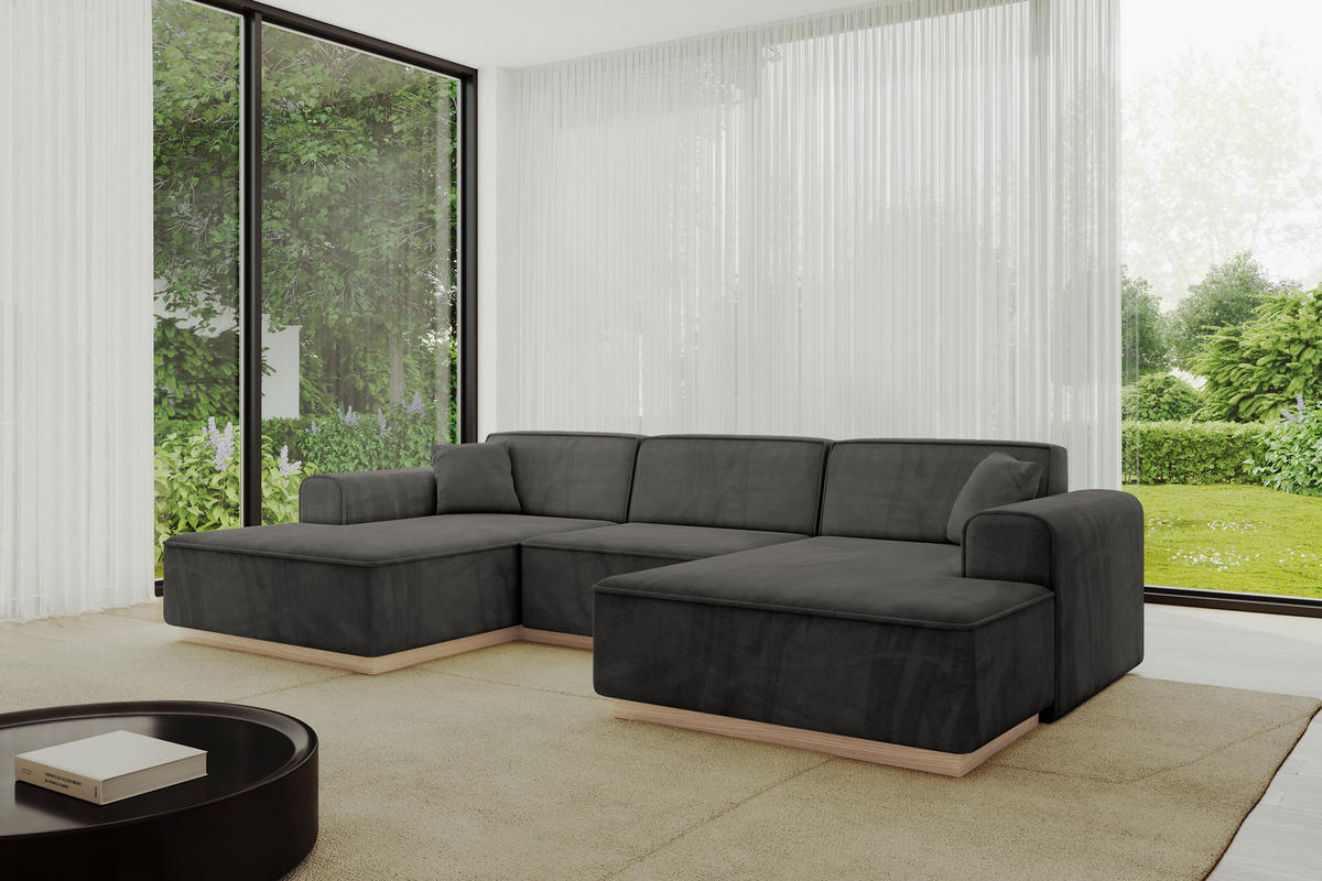 WOHNLANDSCHAFT IREA-U1 - 303x171x83 cm Ecru - Anthrazit, Holzwerkstoff/Textil (303/83/171cm) - ALTDECOR