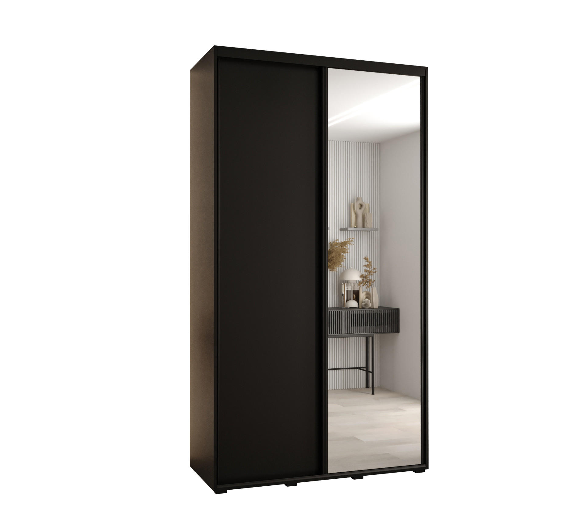 Abiks Möbel Schwebetürenschrank Schwarz, Schwarz, Schwarz 130x235x45 cm