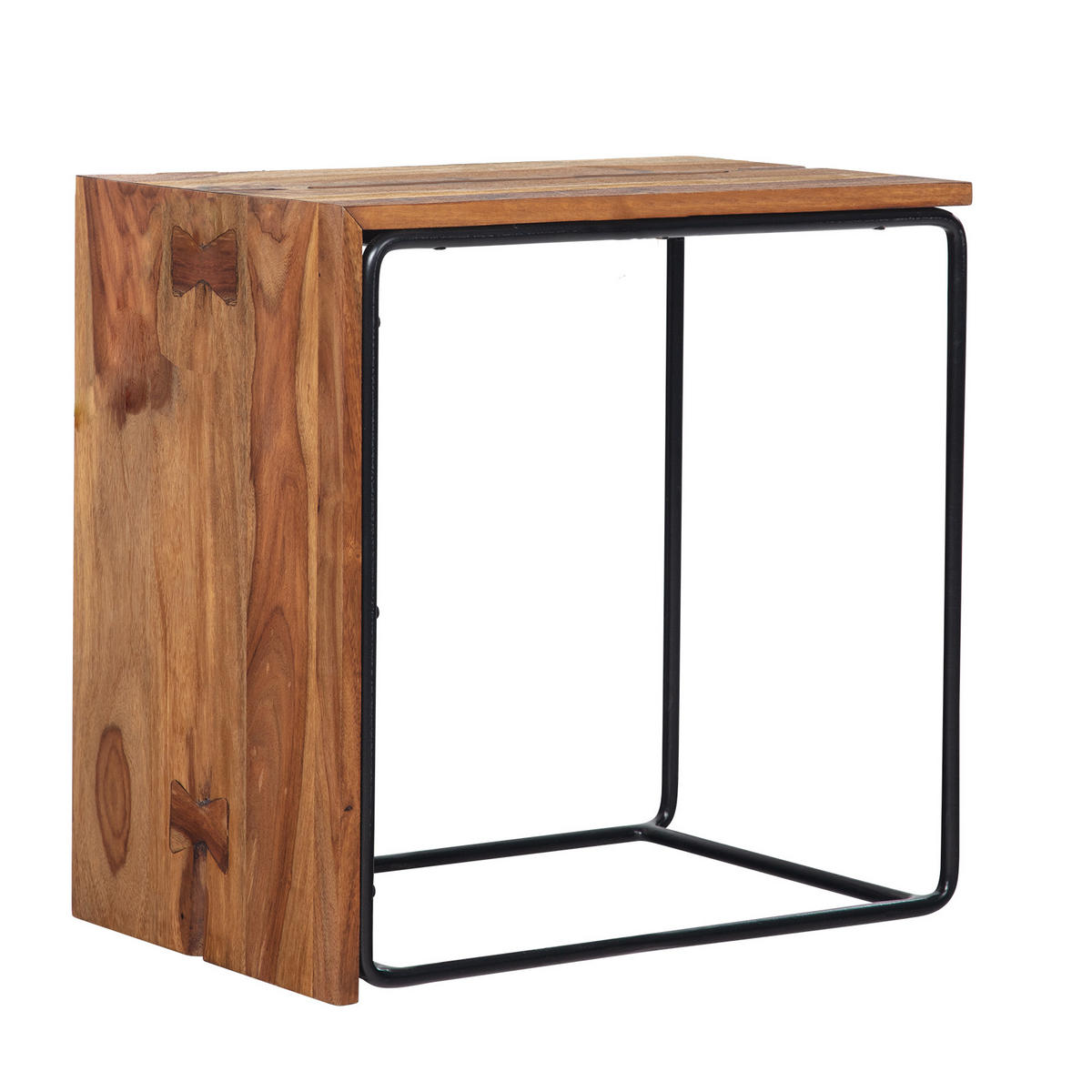BEISTELLTISCH – Massivholz Braun Industrial 45x30x45 cm - Schwarz/Braun, Holz/Metall (30/45/45cm) - KADIMA DESIGN