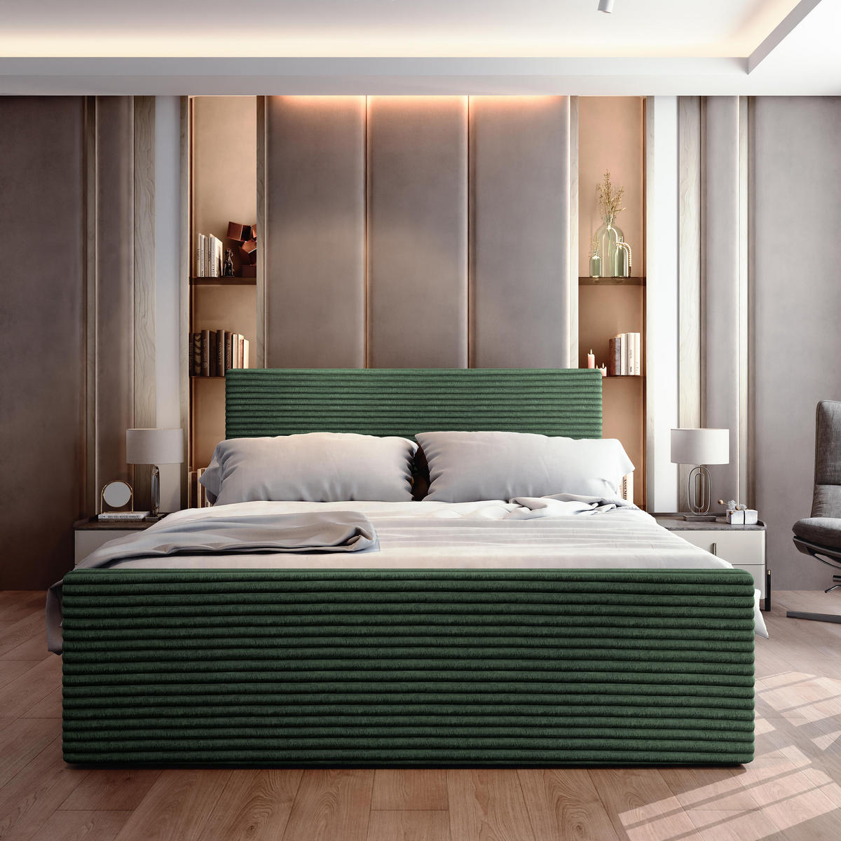 BOXBETT BRENTO 160x200 cm mit Matratze und Topper - Beige - Beige, Holz (160/200cm) - MASSENO