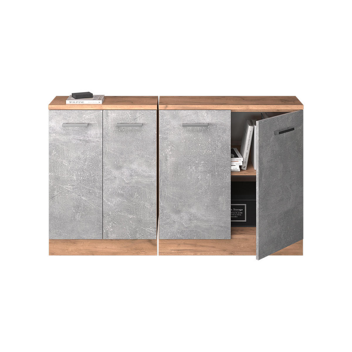 KUHINJSKI ORMAR ZA KOSINE KROVA R-Line Beton 140 cm Set od 2 korpusa ormara, dubina 60 cm - hrast medunac/siva, drvni materijal (140/83.8/60cm) - Vicco
