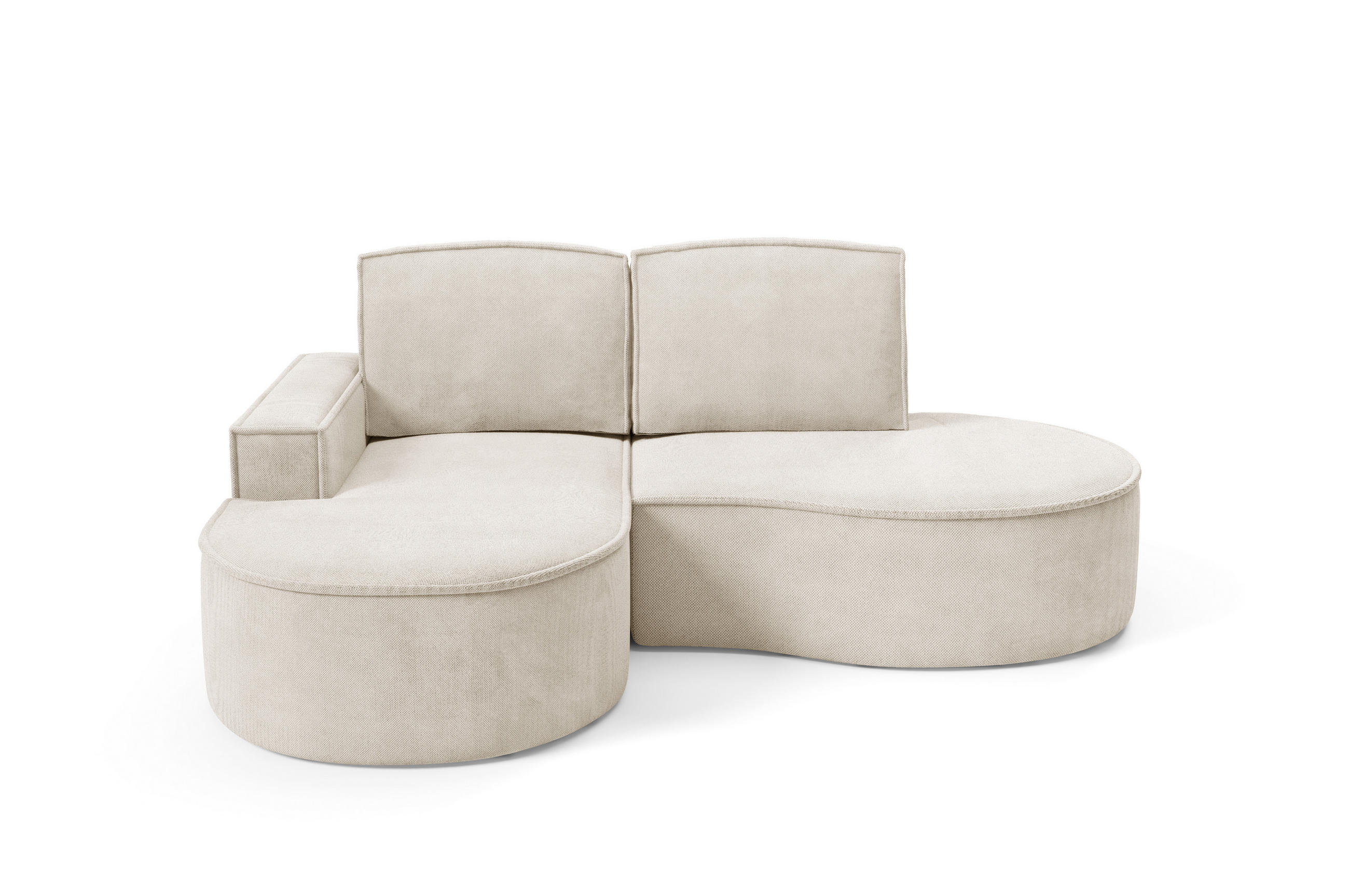 ECKSOFA MOLLY – Halbkreisförmig, Curio-Bouclé, Lose Kissen, 210x157x88 cm, Links Beige - Champagner, Holz/Textil (157/210cm) - DomoHome