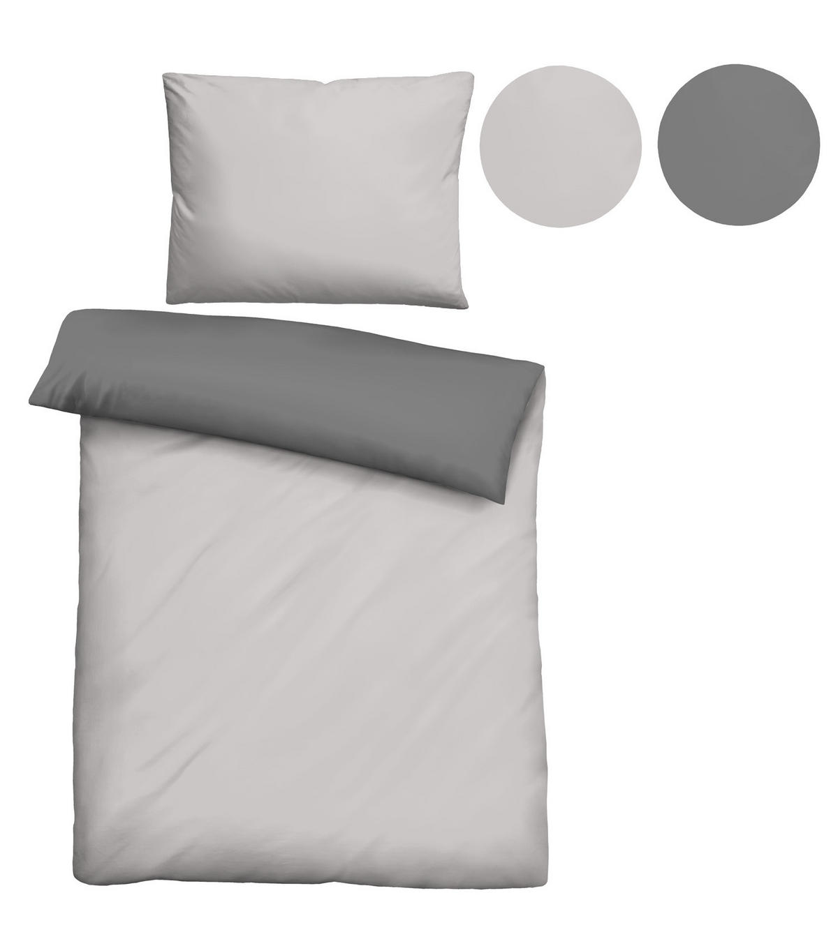 BETTWÄSCHE-GARNITUR Linon UNI sturmgrau, 140x220 cm + 70x90 cm - Grau, Textil (140/220cm) - biberna