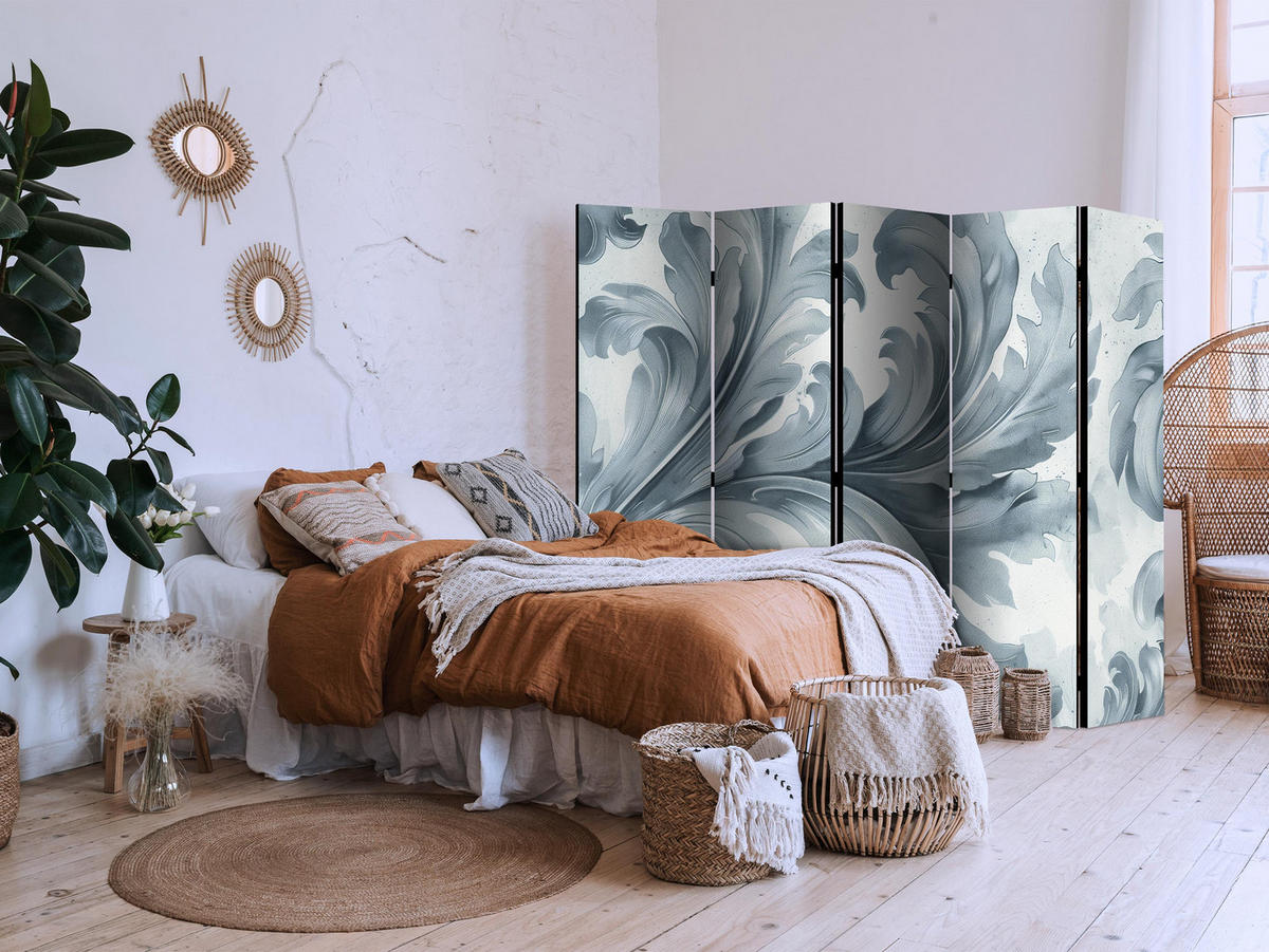 PARAVÁN Akustický 5-dielny 225x172 cm Barokové Ornamenty - modrá, drevo/textil (225/172/3cm) - Muralo