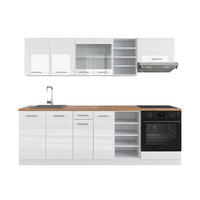 KÜCHENZEILE R-Line Weiß Hochglanz/Weiß 240 cm, AP Eiche - Weiß Hochglanz/Weiß, Holzwerkstoff (240/81.6/60cm) - Vicco