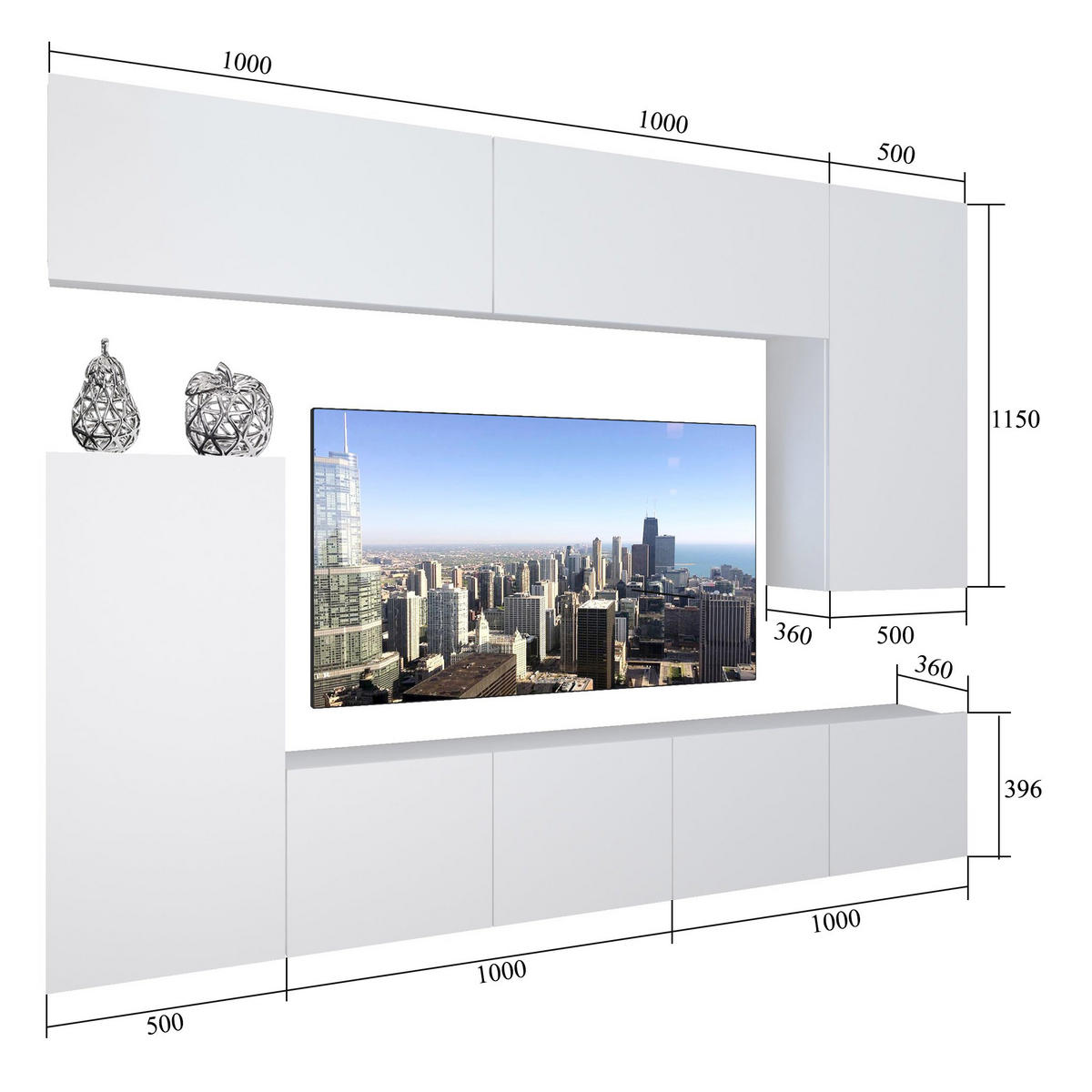 WOHNZIMMERWAND Schrankwand mit LED Weiß ganzes Oberteil / Eiche Wotan - Weiß Hochglanz/Eiche Wotan, Holz (250/180/36cm) - B BELINI GROUP