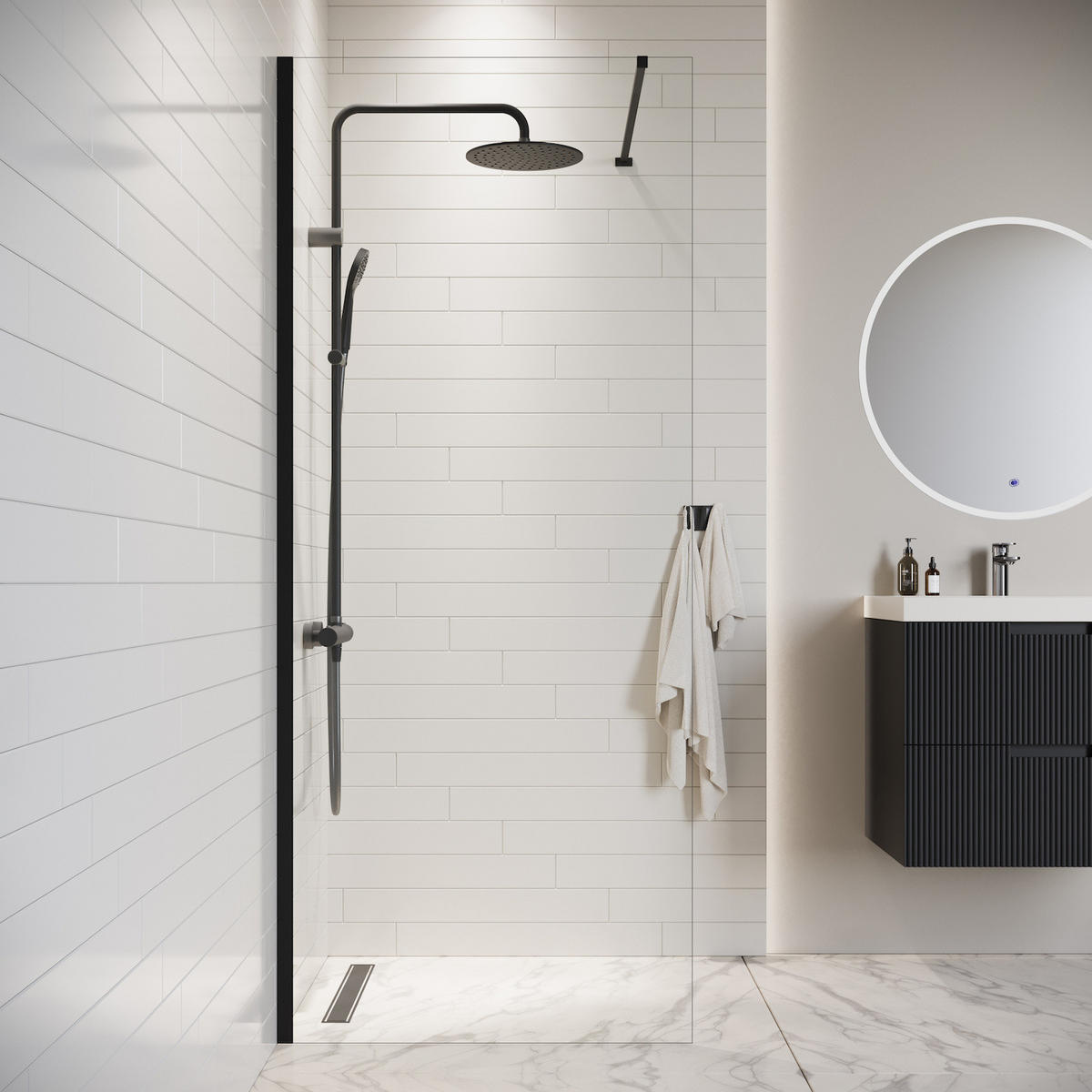 DUSCHWAND Florida - 70 x 200 cm - Schwarz - Walk-In Duschabtrennung aus Sicherheitsglas - Schwarz, Glas (70/200cm) - Badplaats