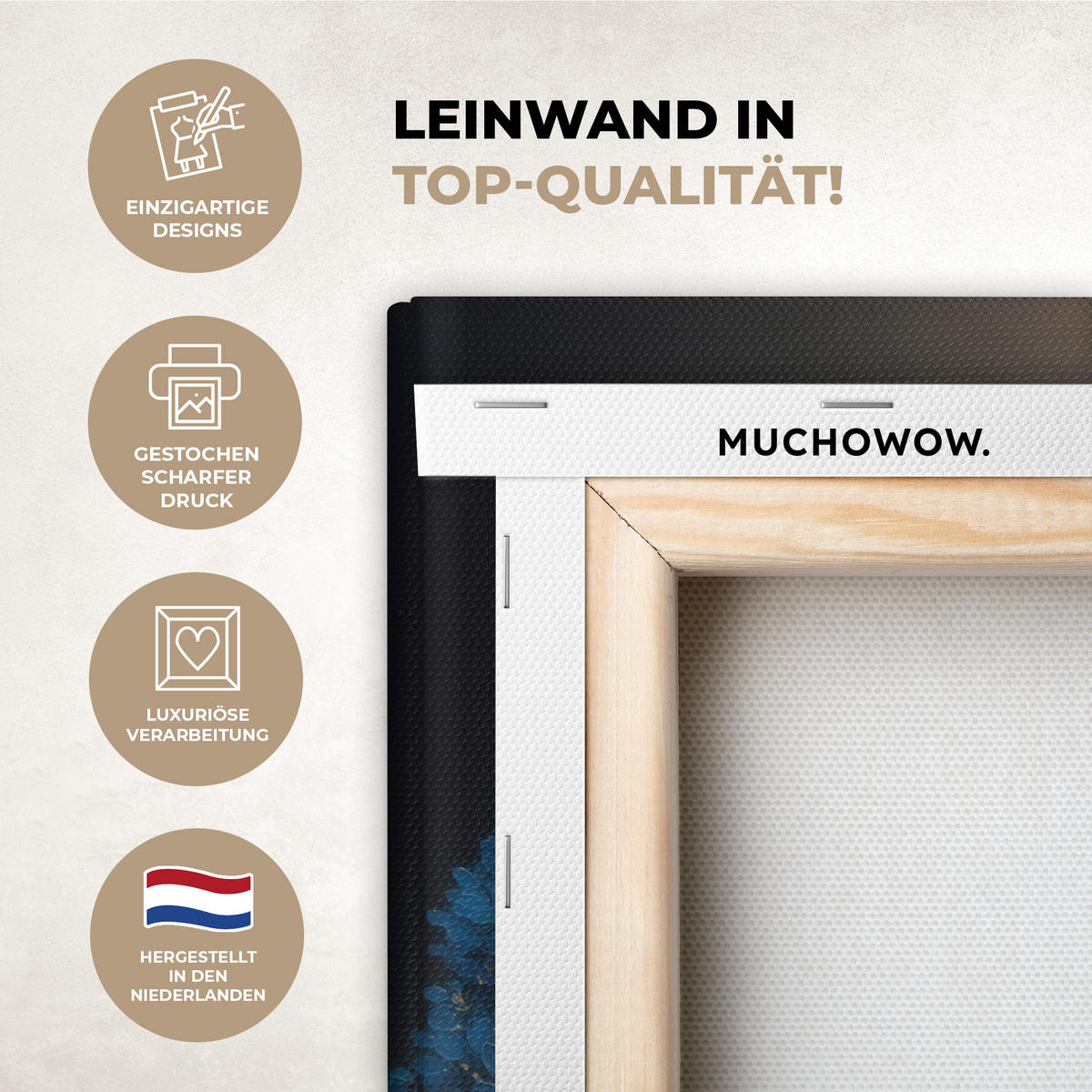 LEINWANDBILD Baum - Blau - Blätter - Pinselstriche Deko Wohnzimmer 20x20 cm - Blau, Textil (20/20cm) - MuchoWow