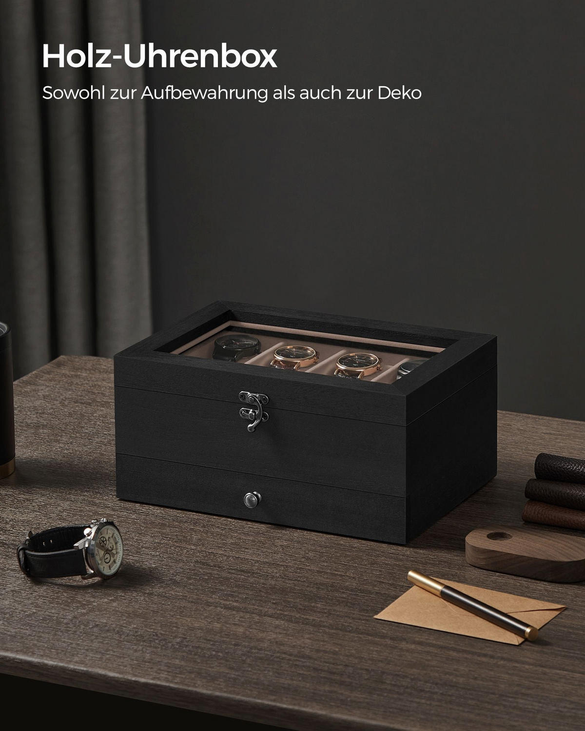 UHRENBOX VICTORIA - Eukalyptusholzfarben, Glas (27/12.5/19cm) - Hansiro