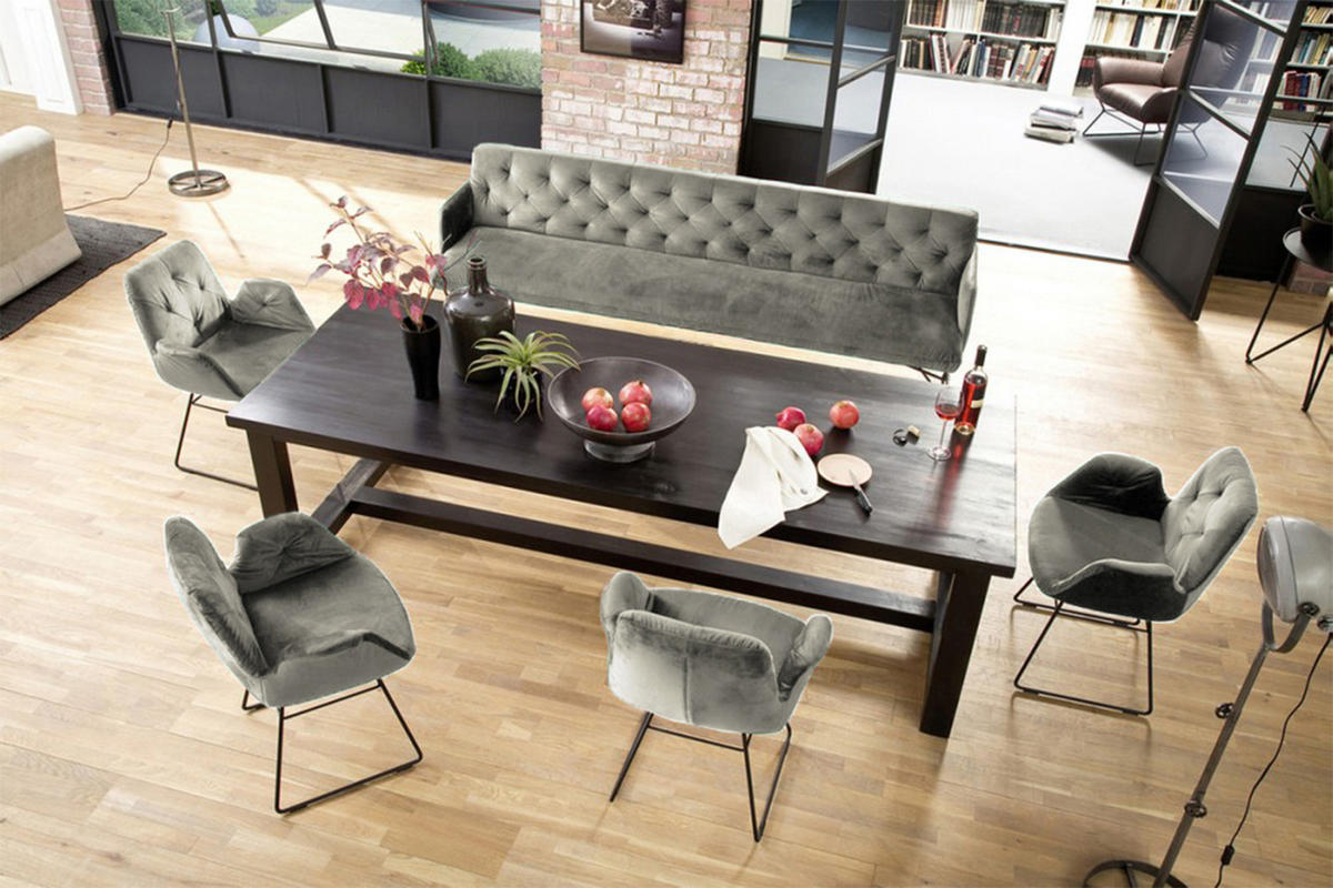ESSZIMMERBANK CHARME Silber Velvet - Silberfarben, Textil (206/85/68cm) - KAWOLA