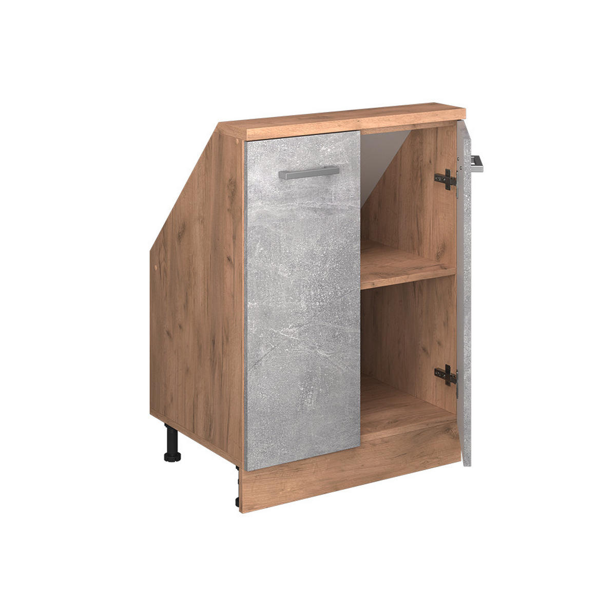 KUCHYŇSKÁ SKŘÍŇKA POD ŠIKMOU STŘECHU R-Line Beton/zlatý dub - šedá/medově dubová, kompozitní dřevo (60/81.6/46cm) - Vicco