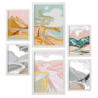 POSTER Set Mit 6 Küstenlandschaftsabstrakte Größe A3 & A4 Weißer Rahmen - Weiß, Papier (29.7/1cm) - Nacnic