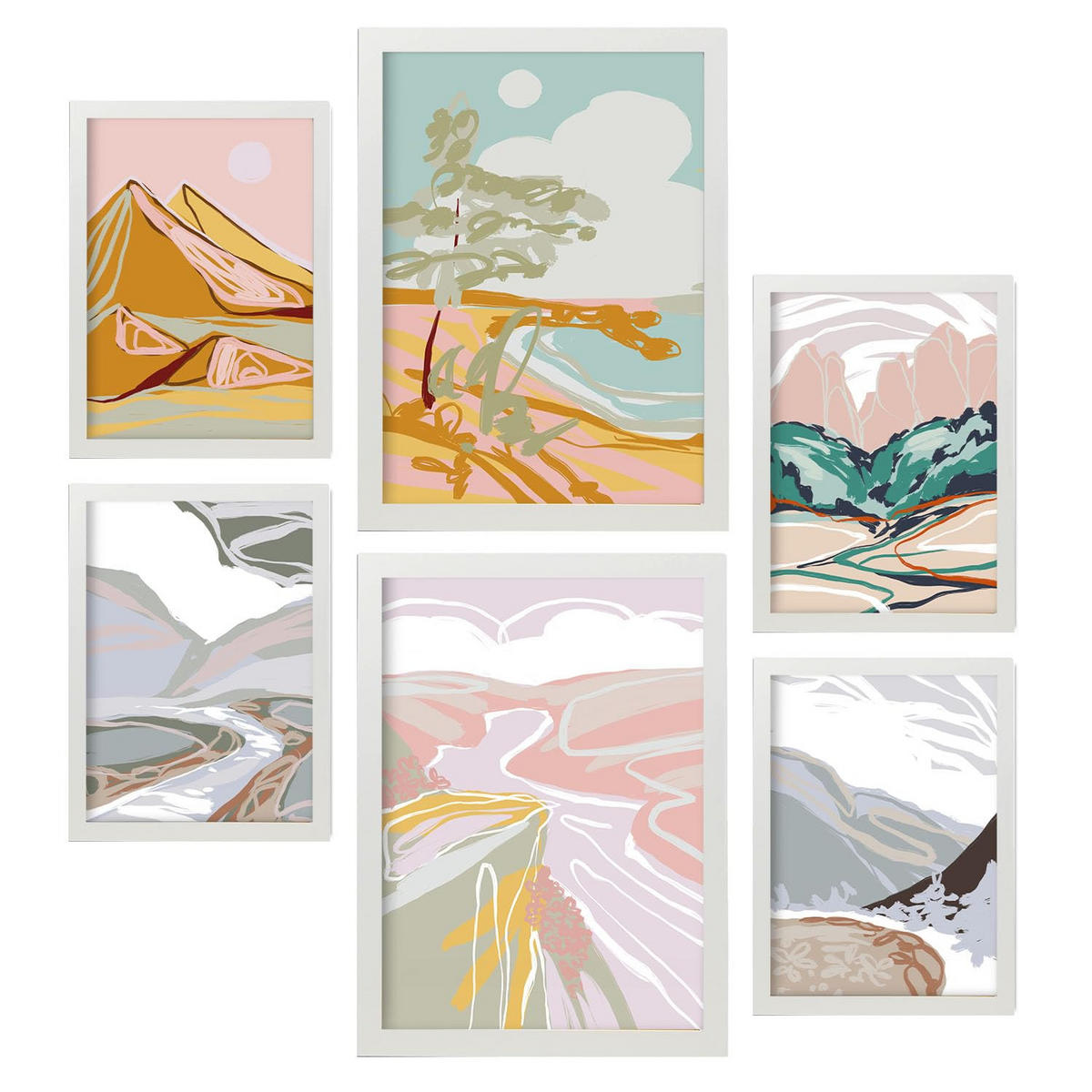 POSTER Set Mit 6 Küstenlandschaftsabstrakte Größe A3 & A4 Weißer Rahmen - Weiß, Papier (29.7/1cm) - Nacnic