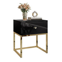 NACHTTISCH BLANCO GOLD Schwarz auf goldenem verchromtem Gestell Kristallgriff - Schwarz Hochglanz, Holzwerkstoff (45/52/36.6cm) - Lookway