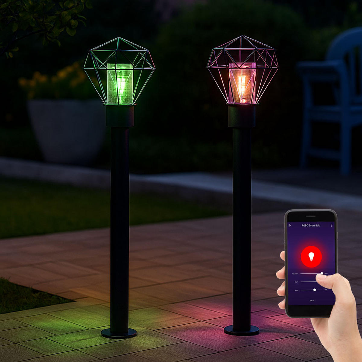 LED AUSSENLEUCHTE HORACE Edelstahl Schwarz 2er Set - Schwarz, Metall (22.5/25.5/100cm) - Globo Lighting