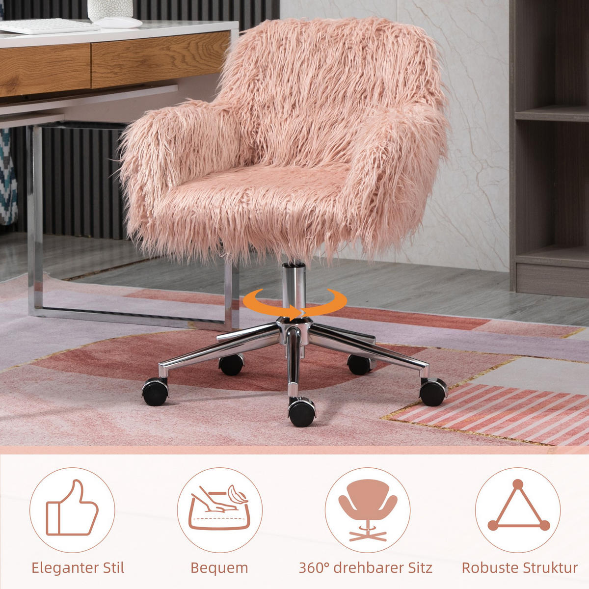 SCHMINKSTUHL Landskrona Fors Rosa/Silber Kunstpelz (100 % Acryl) 57/60/75-85 cm - Rosa, Textil (57/85/60cm) - Jamb