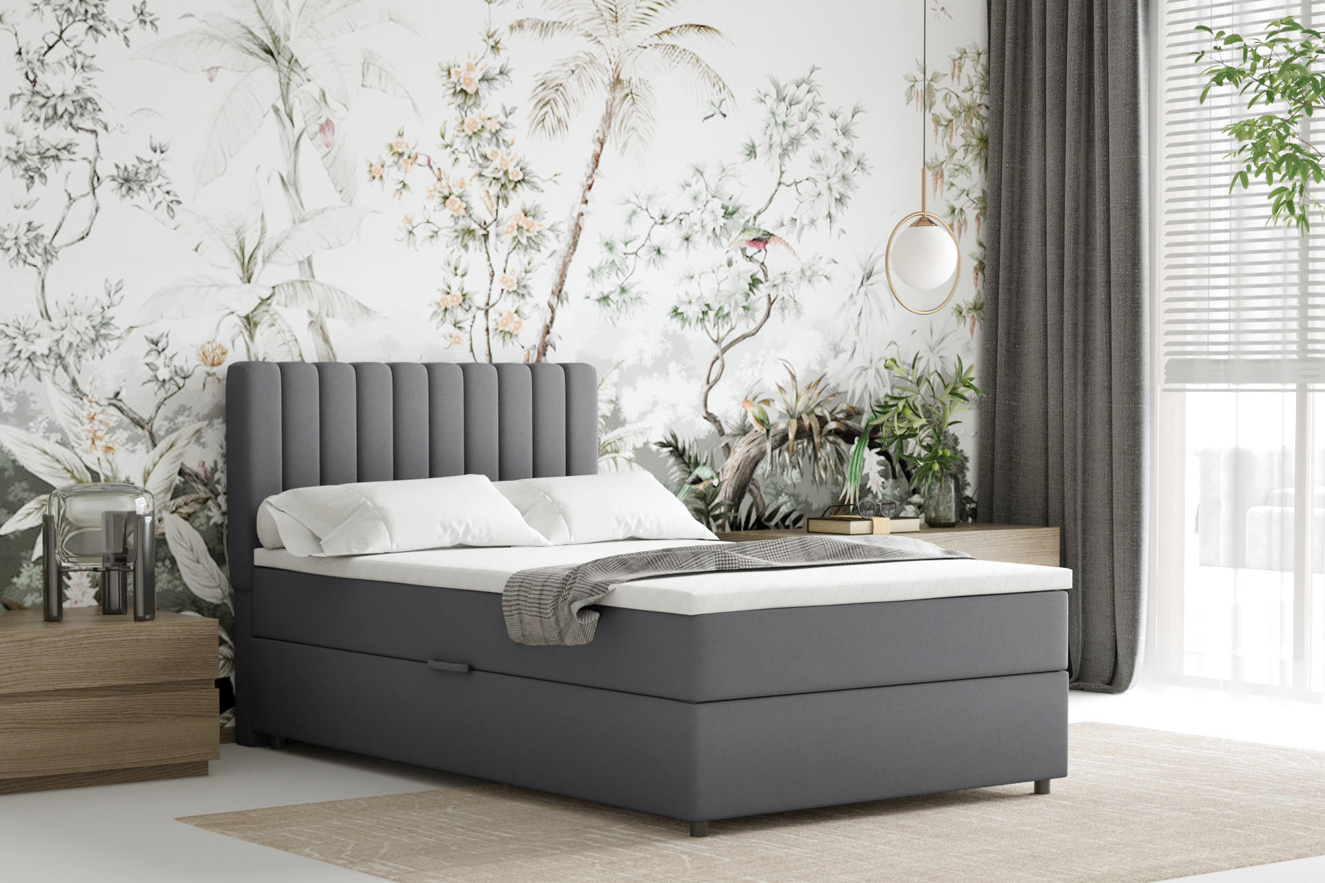 BOXBETT Everest 120 x 200 cm Einzelbett mit hochwertiger Bonell-Matratze und Topper - Grau, Holz (120/200cm) - Panda Möbel
