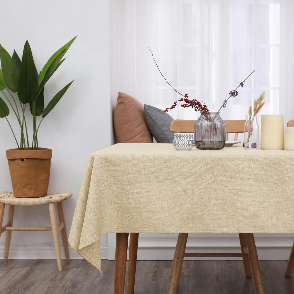 TISCHDECKE Leinenoptik Wasserabweisend 280 x 130 cm Creme - Beige, Textil (280/130/1cm)