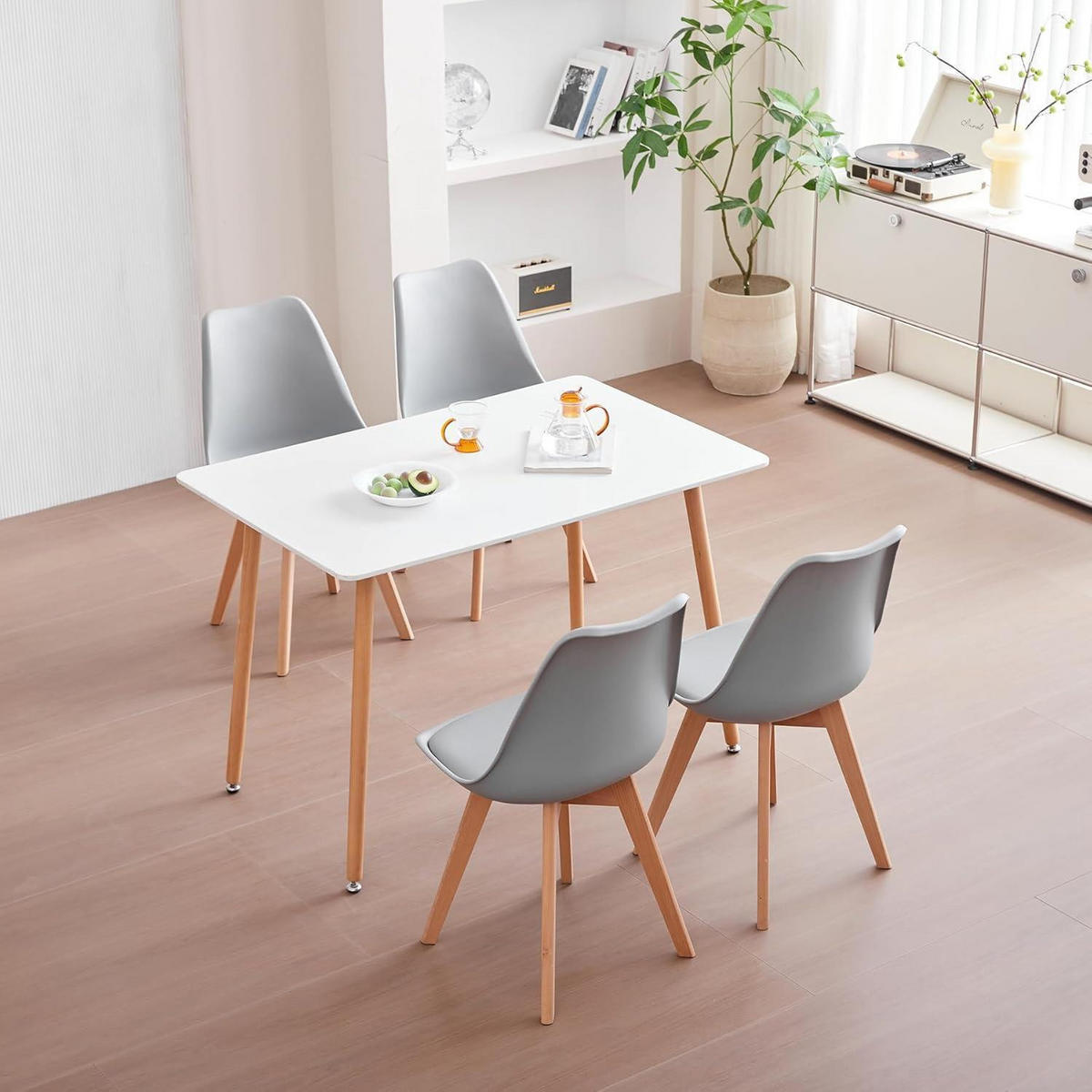 ESSZIMMERSTUHL 4er-Set Grau mit Buchenholzbeinen - Grau, Kunststoff (40/83/40cm)