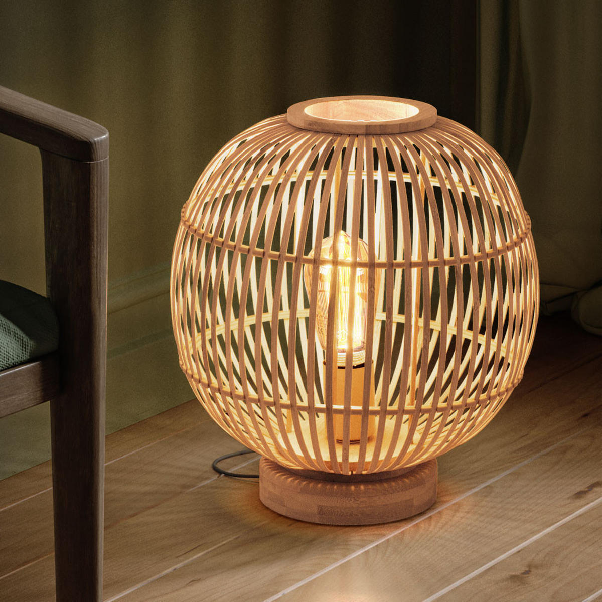 LED TISCHLEUCHTE Hildegard Braun Bambus - Braun, Holz (30/30/33.5cm) - Globo Lighting