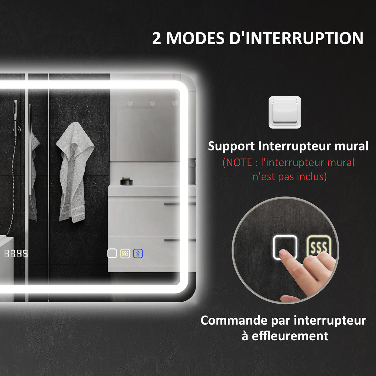 BADEZIMMERSPIEGEL DE-15201 mit Bluetooth, Uhrzeit und Antibeschlag Silber - Silberfarben, Glas (3.5/70/50cm) - ComfortXL