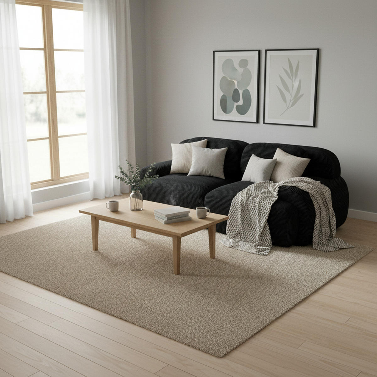 SOFA Modulares 2-Sitzer, mit Armlehnen, Cord, Schwarz - Schwarz, Textil (103/70/208cm) - Meubles Cosy