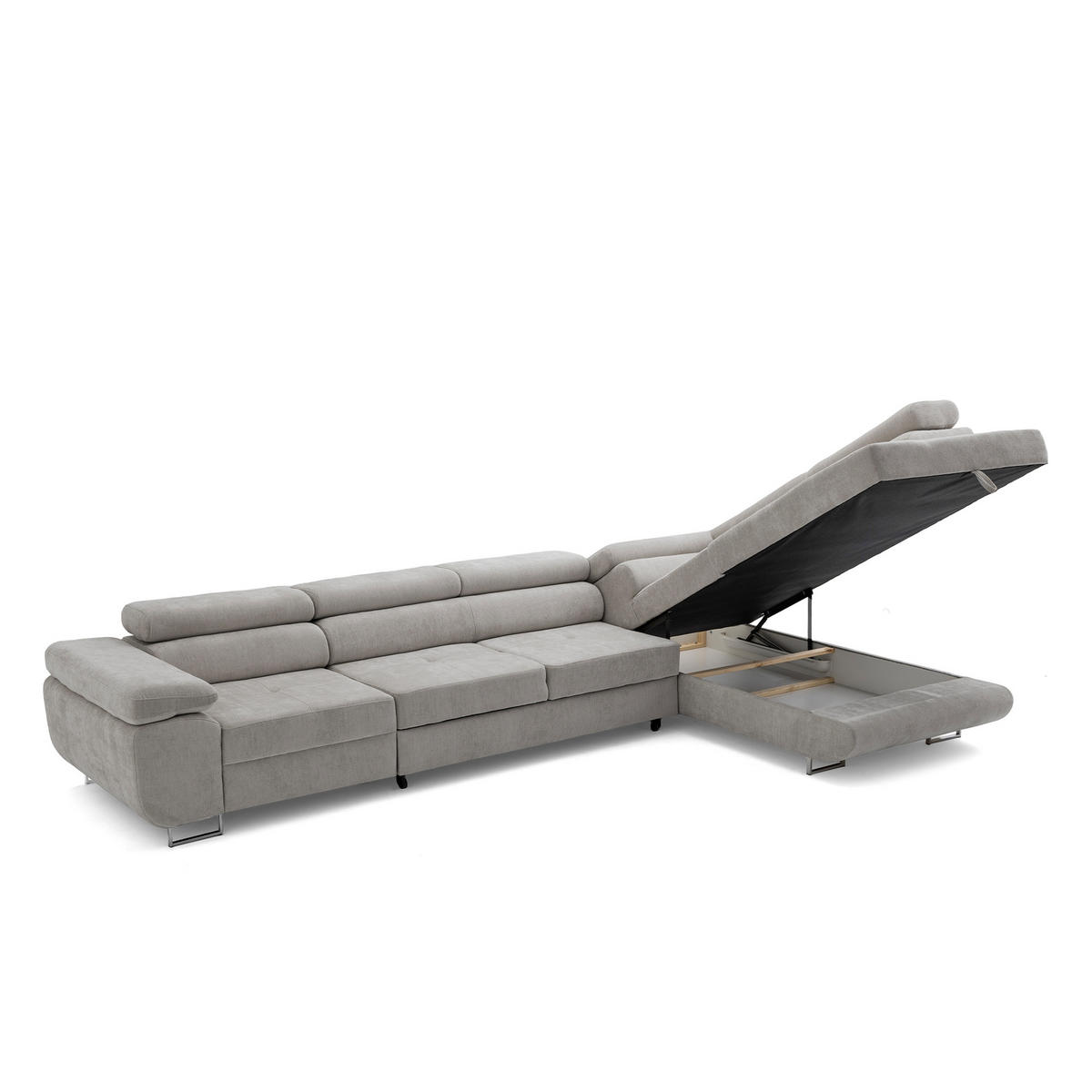 ECKSOFA WILD MAXI L Rechts mit Schlaffunktion 125x195 Chenille Grau - Chromfarben/Grau, Holz/Textil (350/203cm) - Muffo